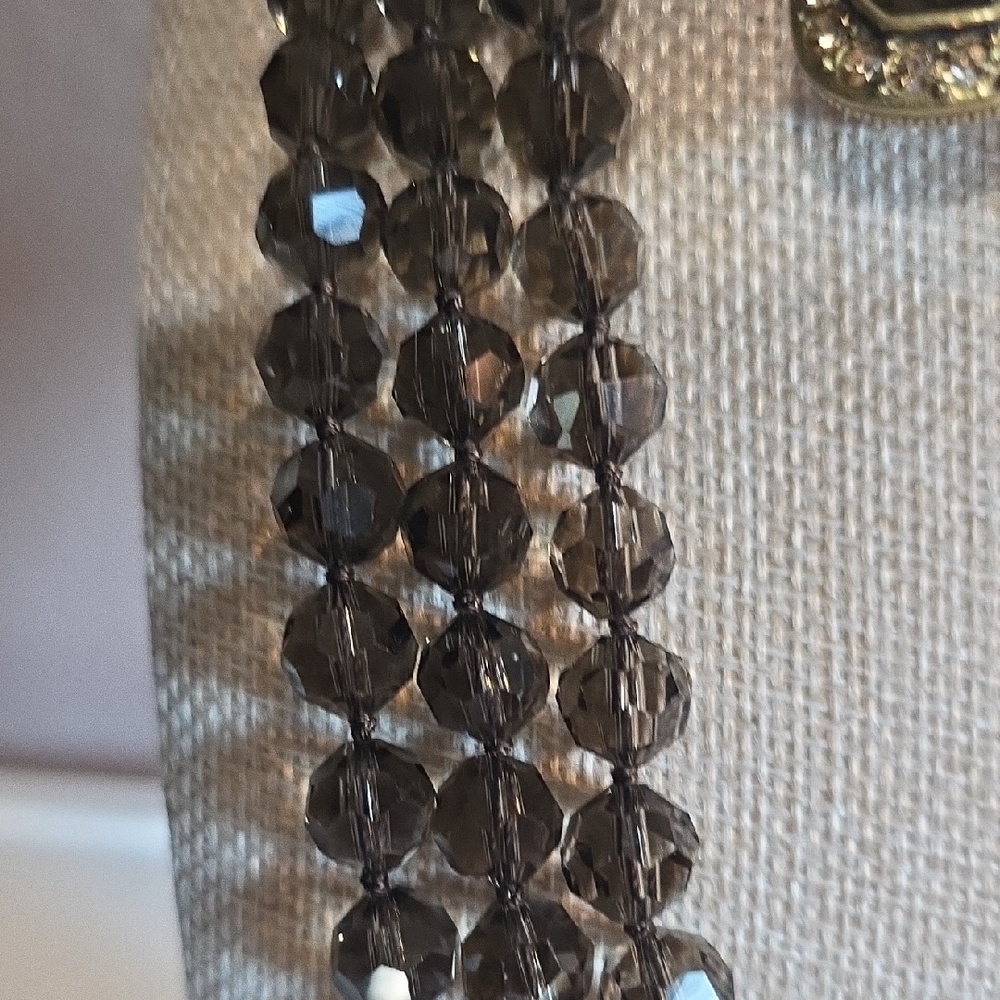 Vintage Heidi Daus Smoky Crystal Jewelry Set with Gold Accents - Picture 6 of 12